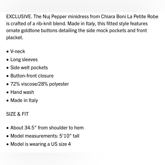 Chiara Boni La Petite Robe Black 3/4 sleeve, Rib-knit Mini Dress Sz Medium - Picture 9 of 12